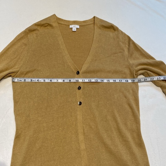 J Jill Tan Linen Button V neck Cardigan • Spring Flare Loose Fit Fisherman Hip - Picture 9 of 12